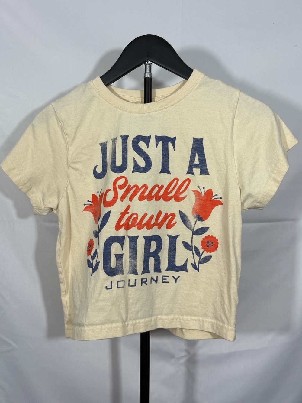 Journey Just a Small Town Girl Graphic Tee Floral Cream Cotton L